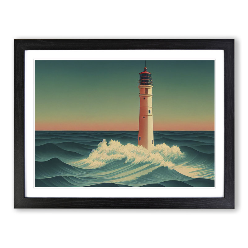 Art Deco Lighthouse Vol.1 - Single Picture Frame Print, Black Framed, 46cm H x 64cm W x 2cm D