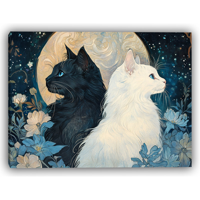 Lunar Whispers - Duo de chats romantiques sous la pleine lune
