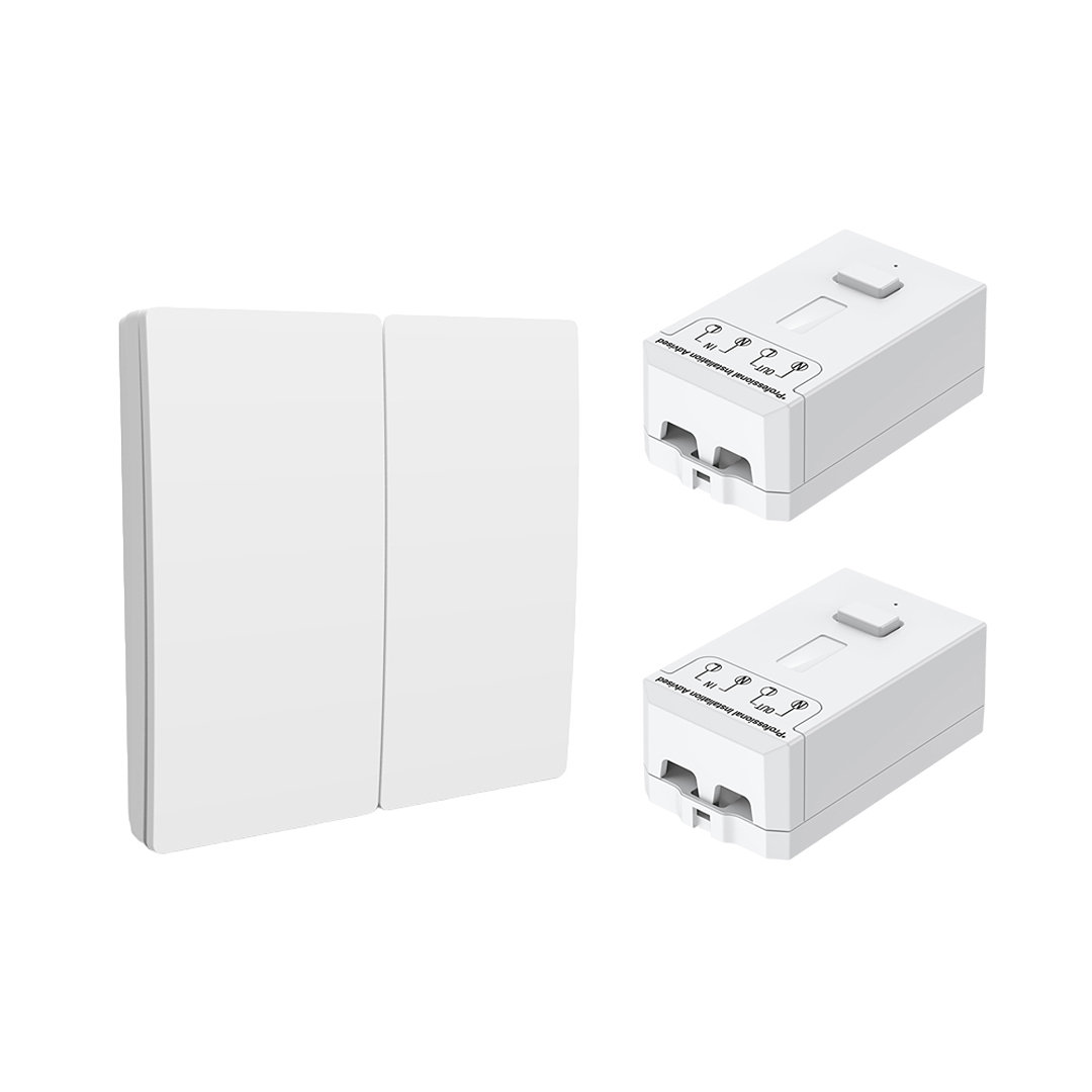 Ener - J 2 Gang Wireless Kinetic Switch and 5A RF Receiver Set White Dimmable and Non Dimmable 240V