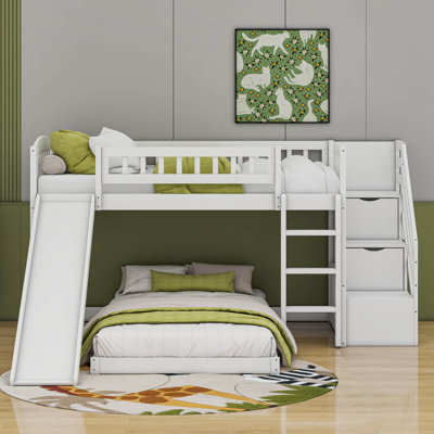 Ciannah Twin over Twin Bunk Bed with Two Drawers and Slide by Harriet Bee