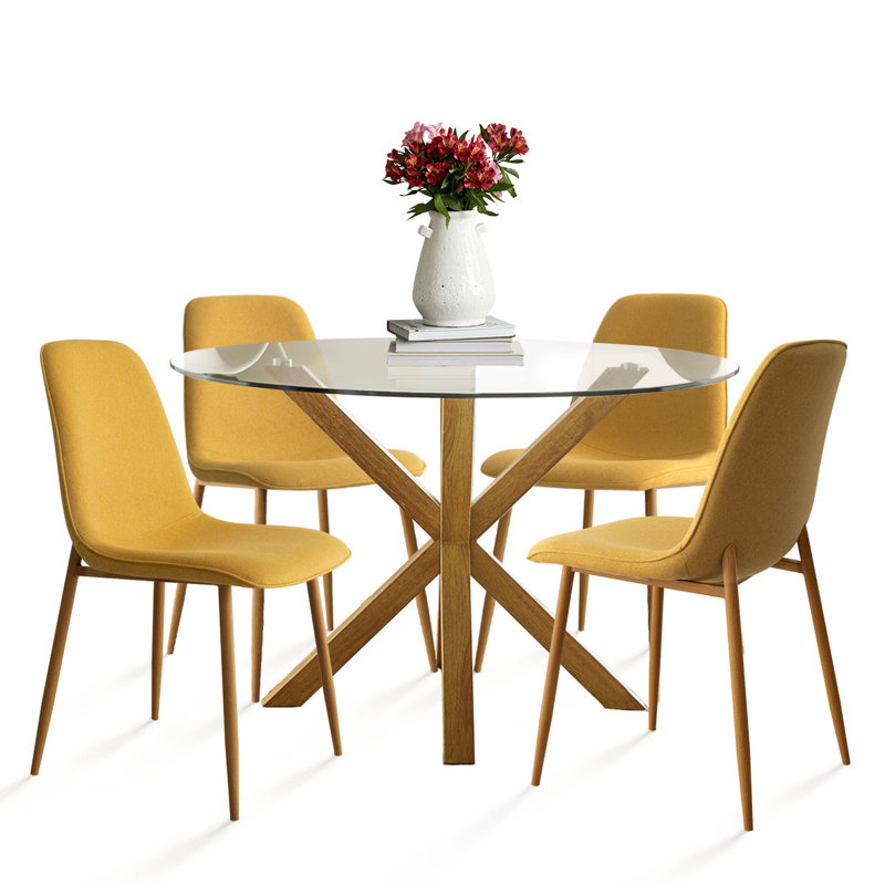 Ensemble repas 5 pièces avec table ronde Folmar, Jaune
