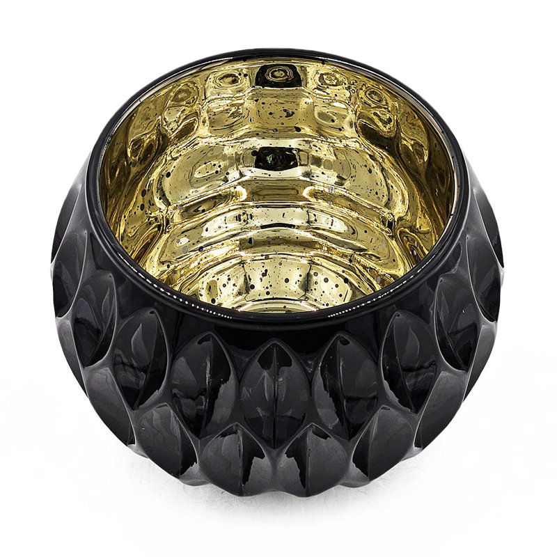 3'' H Glass Tabletop Votive Holder, Black/Gold