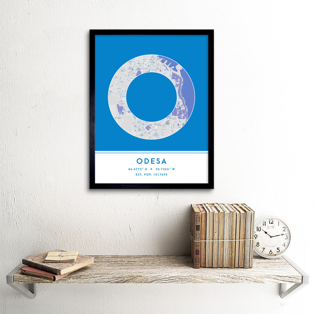 Odesa Ukraine City Map Blue - Single Picture Frame Typography