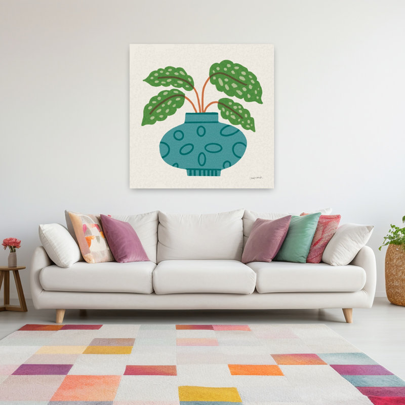 Art mural contemporain plante en pot, H 48 po x l 48 po