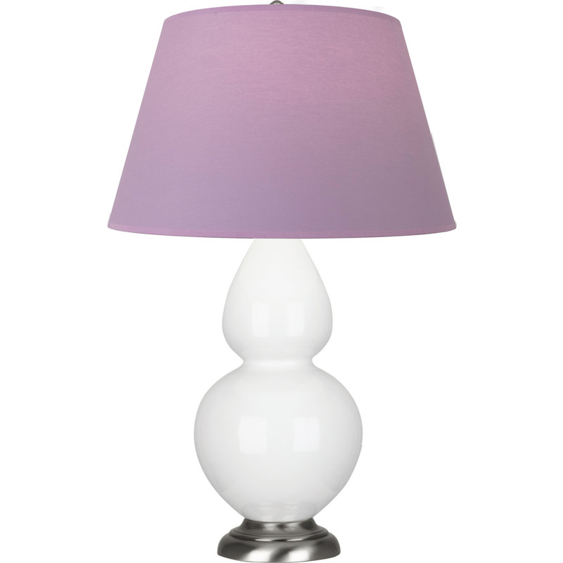 Lampe de table double gourde en céramique, Bleu vif / gris, Marguerite émaillée / argent antique, Argent argent