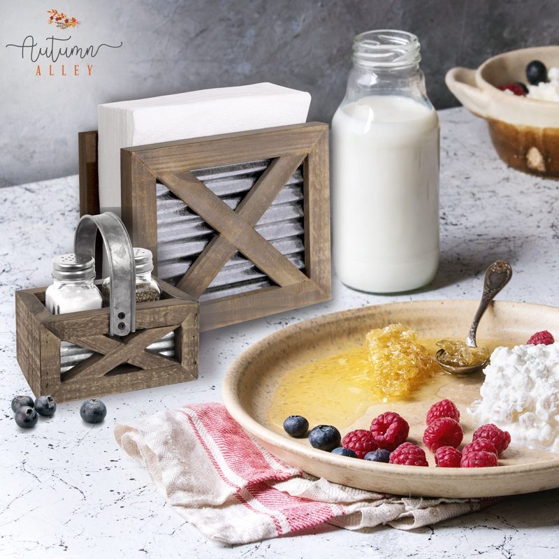 Rustic Weathered Wood and Galvanized Metal Salt & Pepper Shaker Set