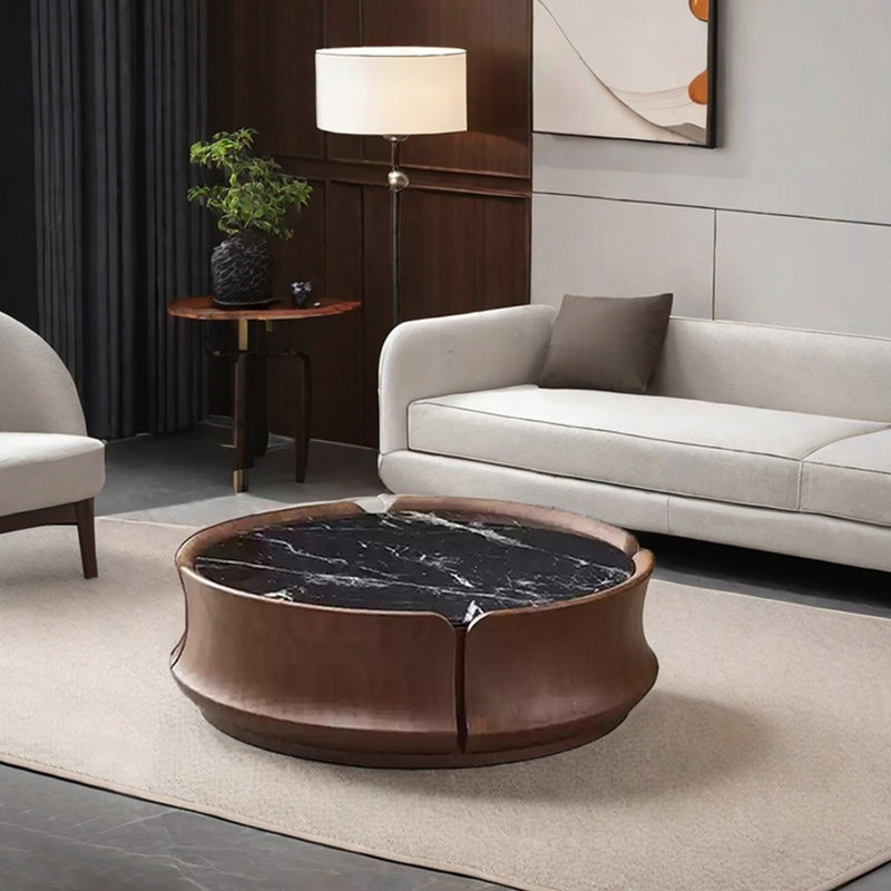 Table basse moderne simple en faux marbre, H 12,6 po x L 39,4 po x l 39,4 po