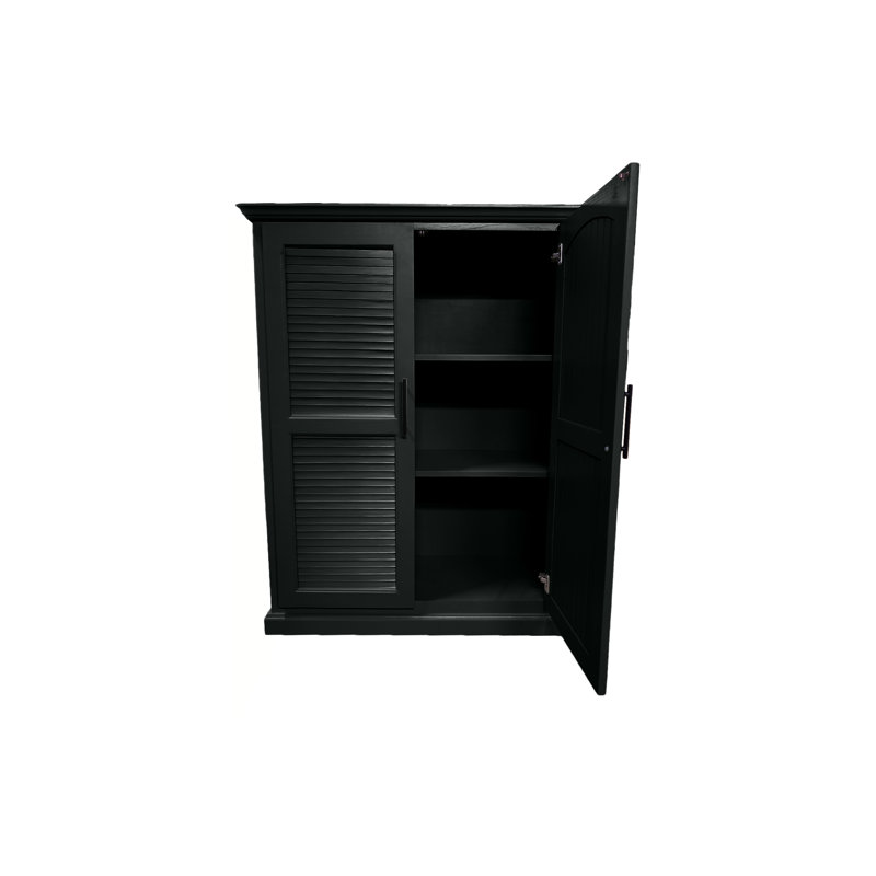 Shutter Style Solid Wood kitchen Pantry Cabinet, Black
