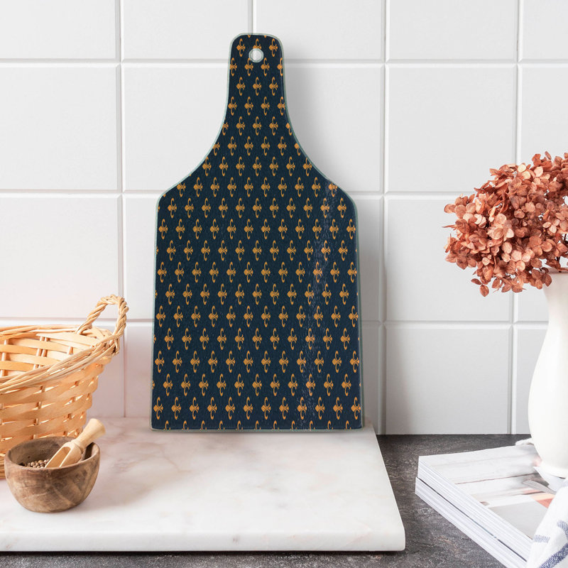 Indigo Orange Fleur De Lis Tempered Glass Cutting Board