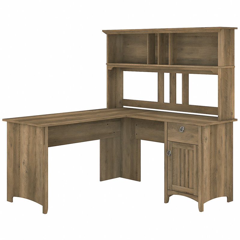 Paelynn L Shaped Credenza Desk with Hutch, Reclaimed Pine