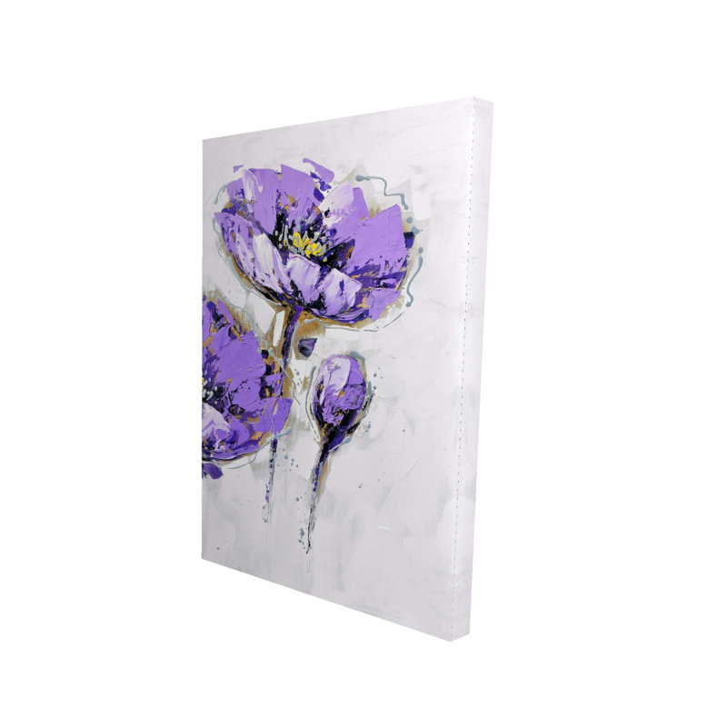 Toile anémones mauves - décor de chambre contemporain gris
