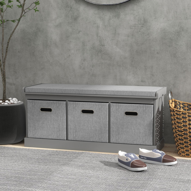 Polyester Upholstered Storage Bench, Grey