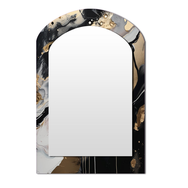 Back And Gold Marble Medley III - Marble Asymmetrical Unique Mirror, Black Arch Large Wall Mirror, Printed Metal Art