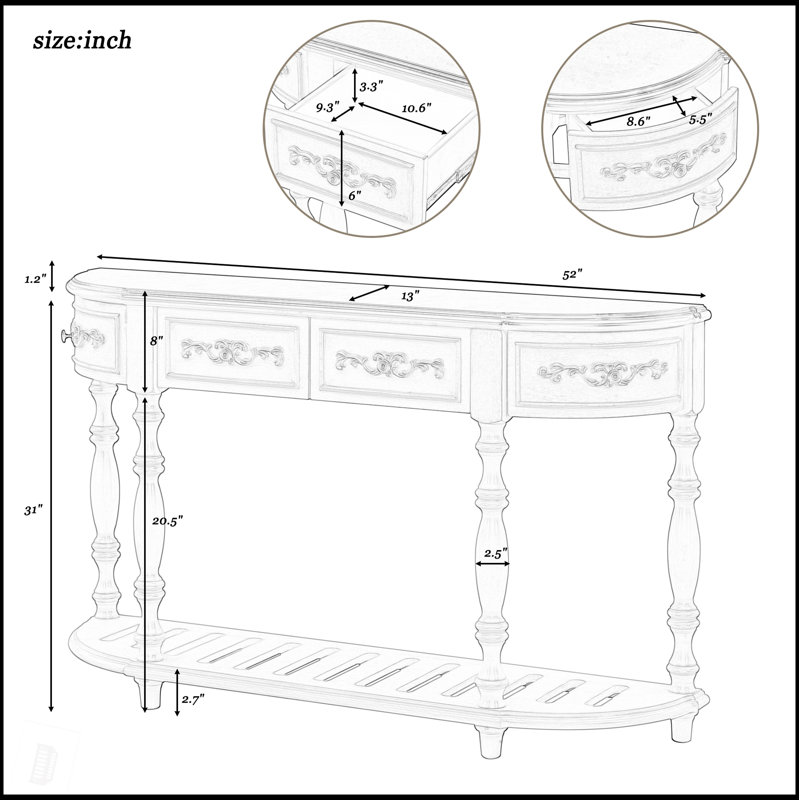 Console moderne et contemporaine courbée avec beaucoup de rangement, parfaite pour les vestibules et les salons, Bleu antique