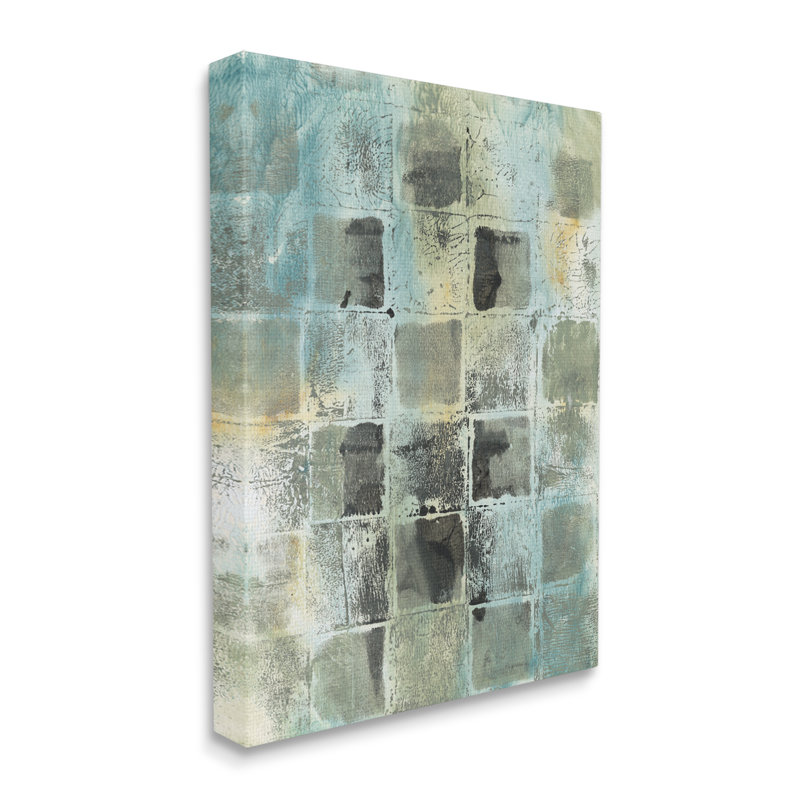 Toile tendue surdimensionnée grise, motif de blocs abstraits sur toile tendue par Joyce Combs, H 30 po x l 24 po x P 1,5 po