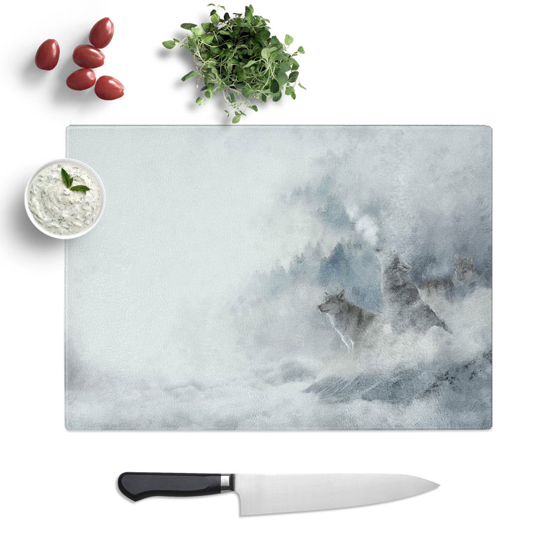 Wolves in Winter Painting Chopping Board, 0.4cm H x 28.5cm W x 39cm L