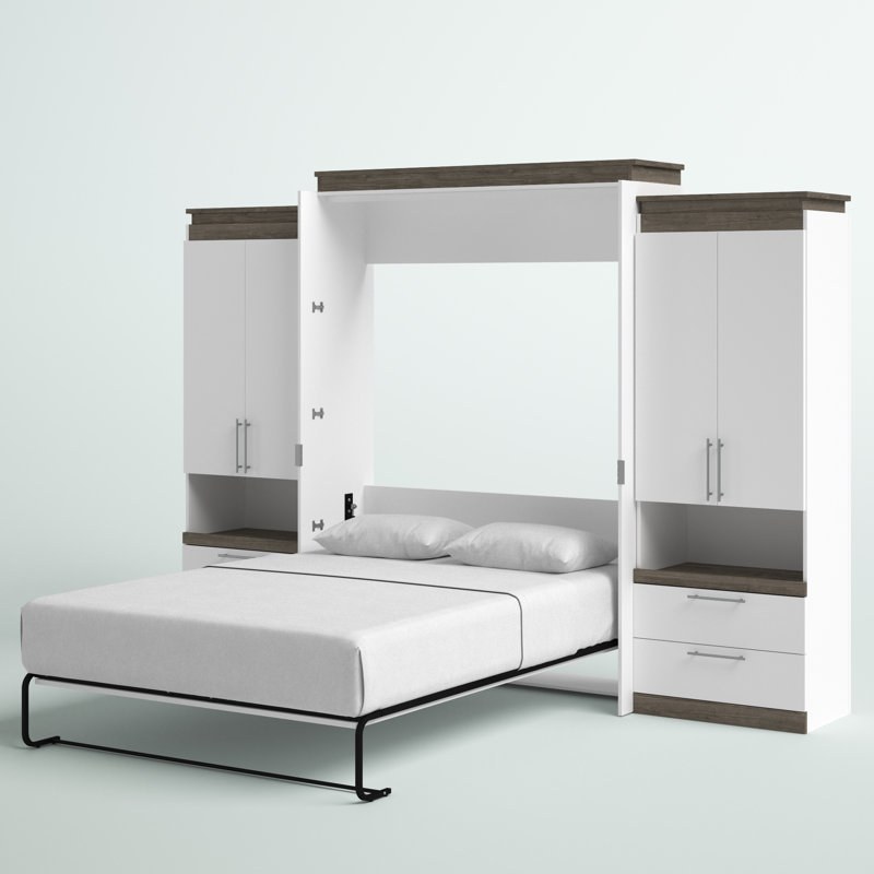 Lit escamotable avec rangement Arrington, Double, Blanc