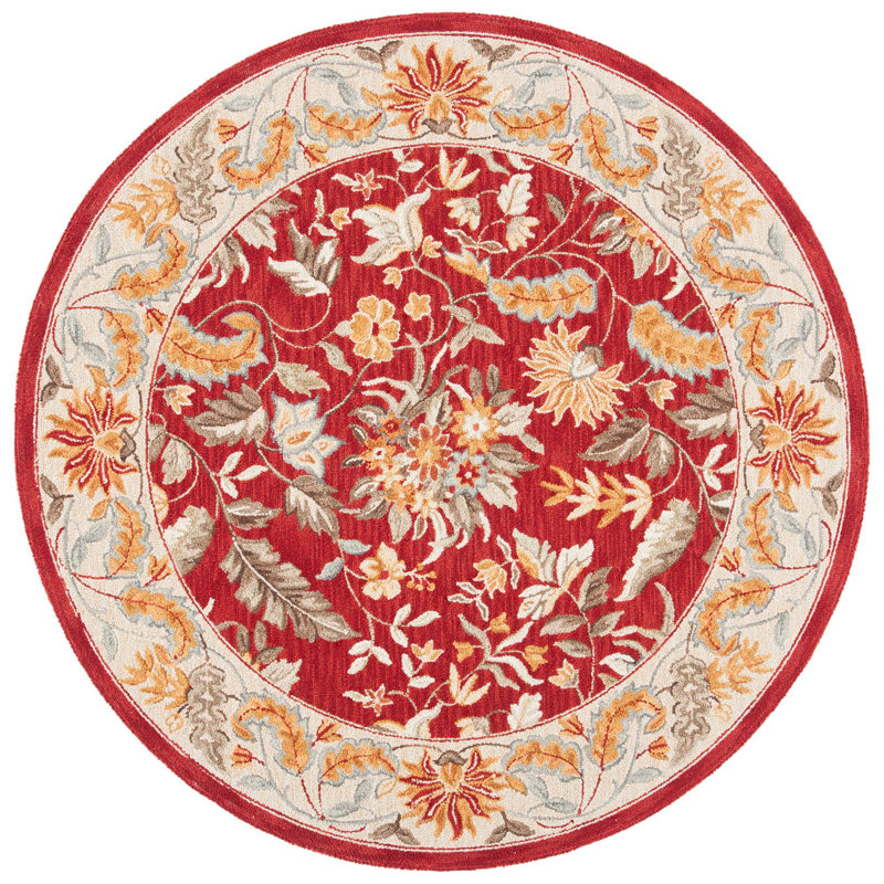 Hollander Oriental Handmade Tufted Wool Red Area Rug, Round 8'