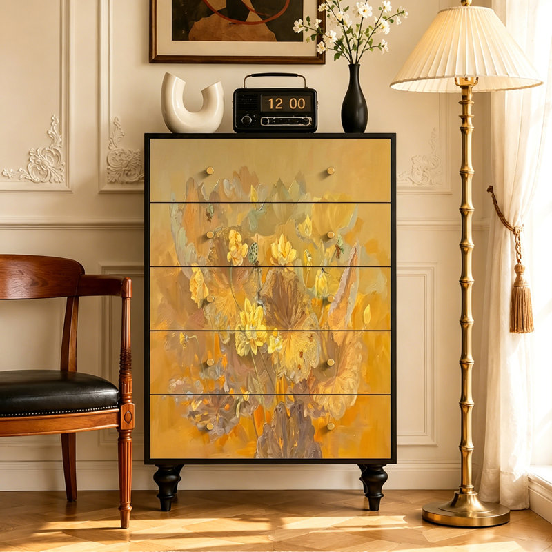 Commode 5 tiroirs en bois massif