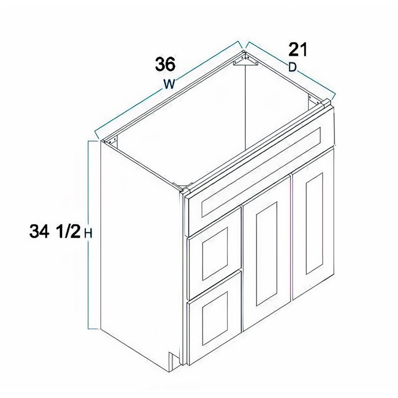 36'' Bathroom Vanity Sink Base with Drawers Cabinet in Maple Walnut
