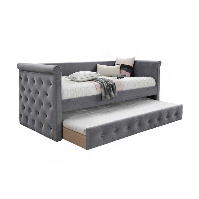 Lit de jour de style contemporain avec lit gigogne et capitonnage à boutons de style contemporain