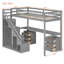 Lit mezzanine simple avec deux commodes, bureau et bande lumineuse-417056095-417056094