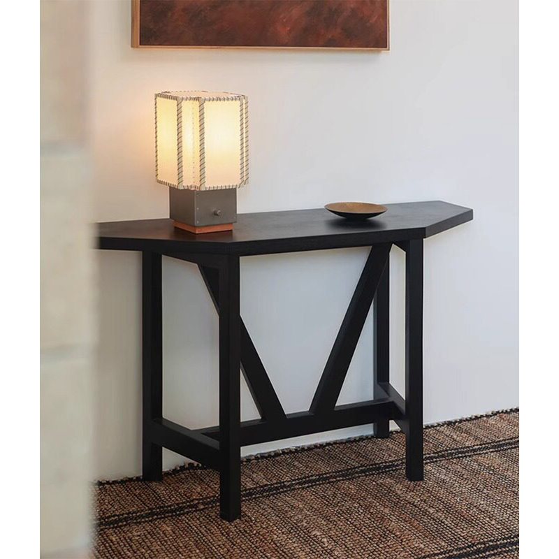 Wabi Sabi Black Solid Wood Console Table, Geometric X-Shaped Support Angular Narrow Entryway Sofa Table For Hall Wall Display Storage