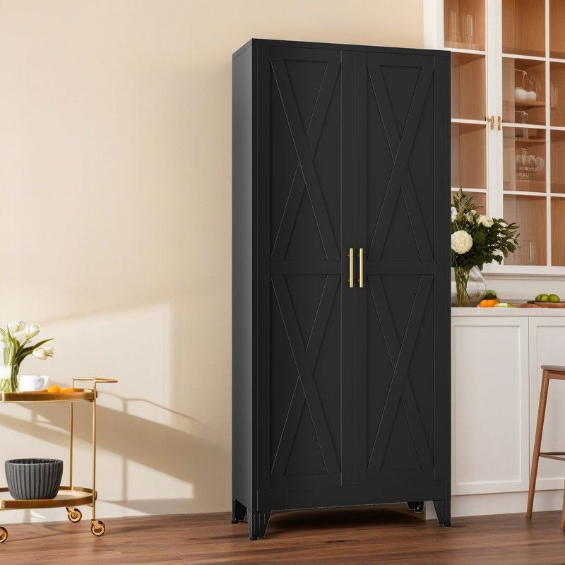 Grande armoire de rangement de 70 po7 po en métal avec 4 tablettes réglables, Noir