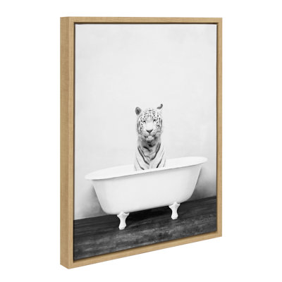 White Tiger in The Bathtub by Amy Peterson Framed Canvas Wall Art Print