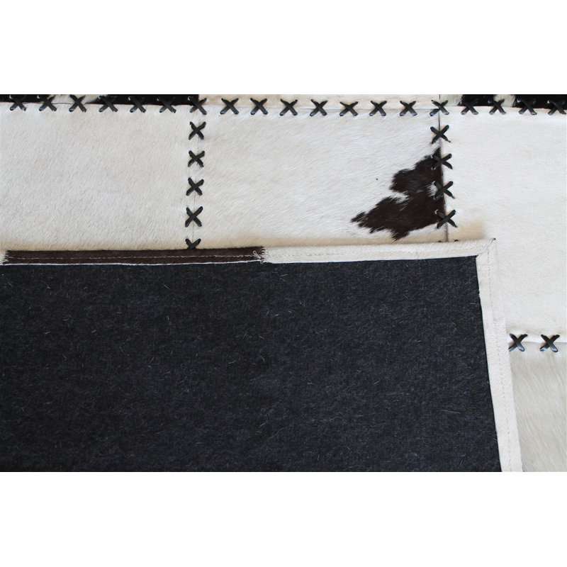 Area Cowhide Patchwork Area Rug in Black/Cream, Rectangle 8' x 10'