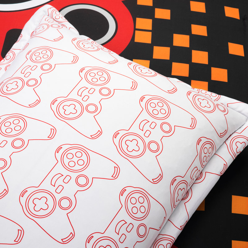 Video Games Reversible Oversized Comforter Grey, Full/Queen, Black