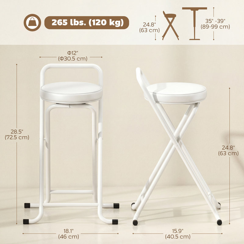 Ensemble de 2 tabourets pliables avec siège en polyuréthane pliable, blanc