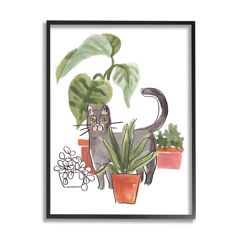 Monstera tropical par Grey, H 30 po x l 24 po x P 1,5 po, Giclée encadrée noir minuit