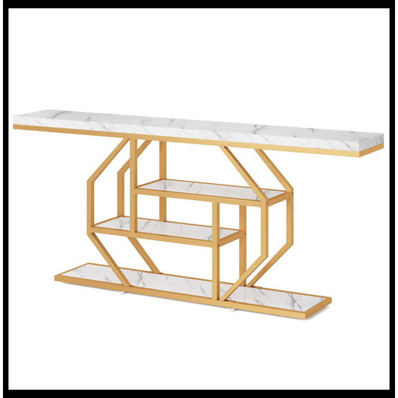 Console à 4 niveaux, table d'appoint 70,9 pouces avec tablettes de rangement