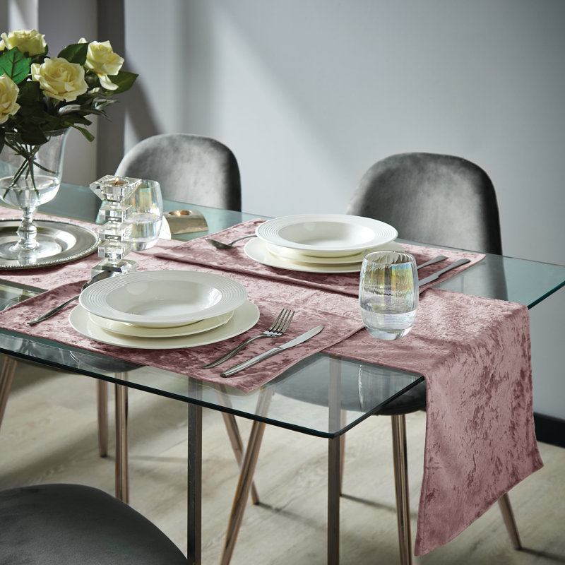 Crushed Velvet Runner, 33cm W x 220cm L, Blush
