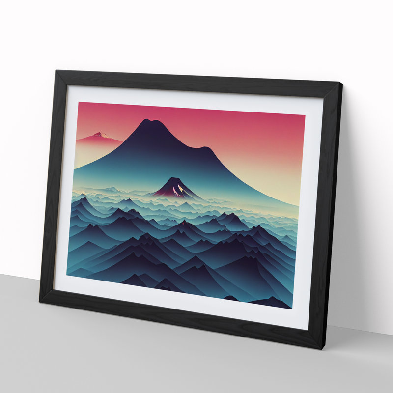 Exhilarating Japanese Mountains - Single Picture Frame Print, Black Framed, 46cm H x 64cm W x 2cm D