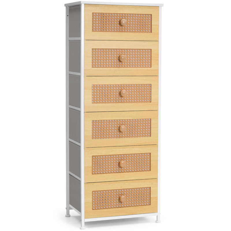 Annyka 6 Drawer 17.7" W Lingerie Chest Fabric Drawer Dresser, White/Natural