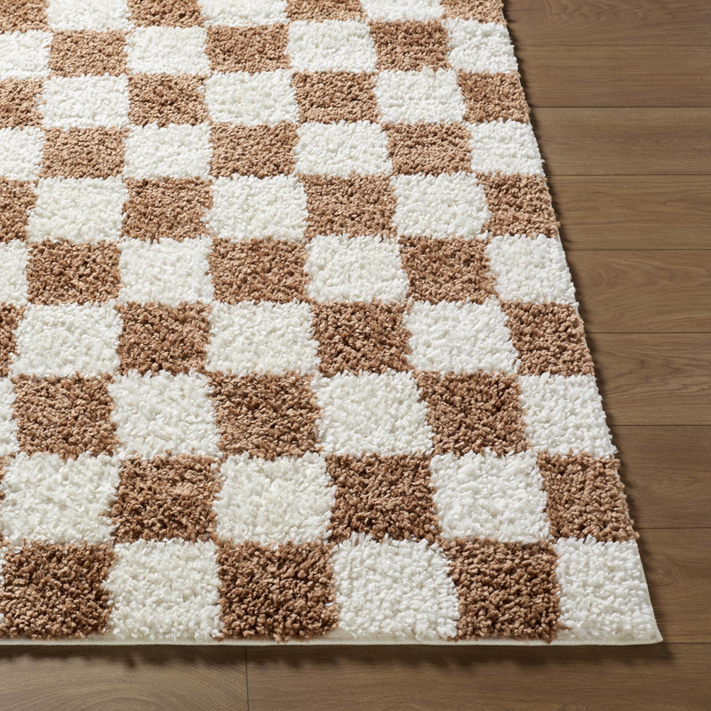  Tapis tissé à la machine Edaline, Rectangle 7 pi 10 po x 10 pi, Blanc / ivoire / orange