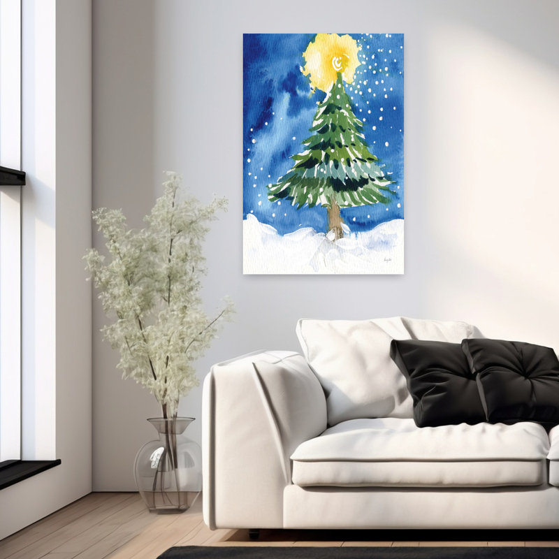 Art mural paysage de Noël abstrait pin contemporain, H 36 po x l 24 po