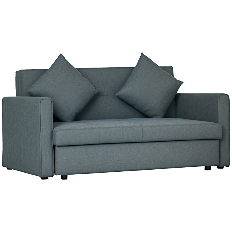 Mikiyas 2 Seater Polyester Sofa Bed, Dark Gray Cotton Blend