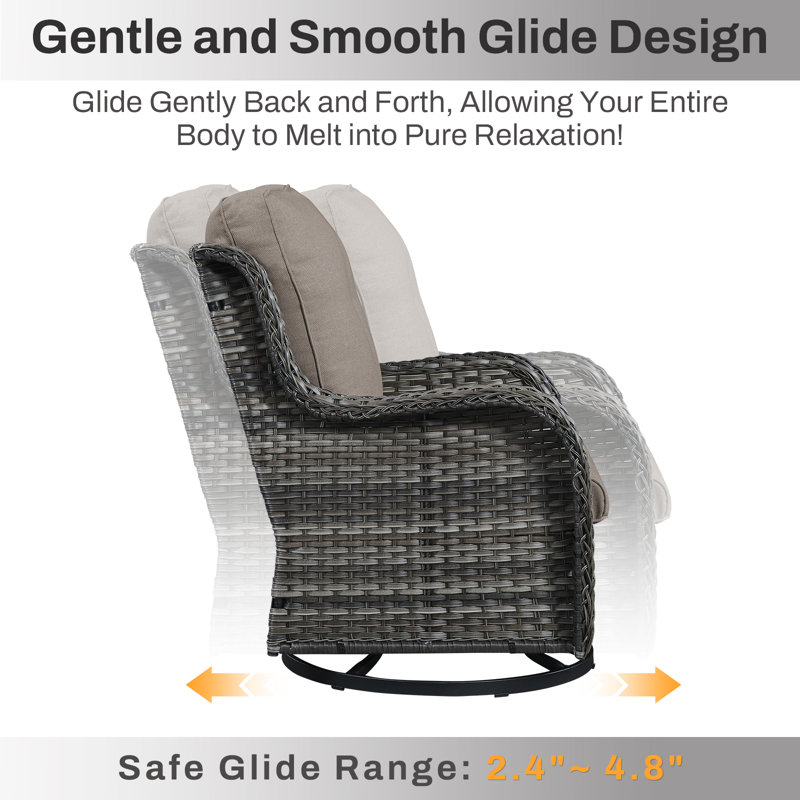 Ensemble de fauteuil oscillant pivotant en osier Wendye avec coussins en oléfine résistants à l'eau, Gris, Gris