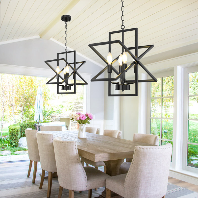 4 - Light Dimmable Geometric Chandelier, Matte Black