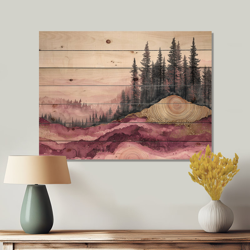 Ruby Crystal Lake Into The Pine Forest II - impression sur bois de lac - sur bois de pin naturel