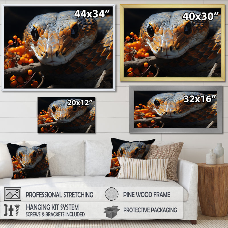 Afrique, serpents, couloirs sur toile, H 34 po x l 44 po x P 1,5 po, Cadre flottant blanc