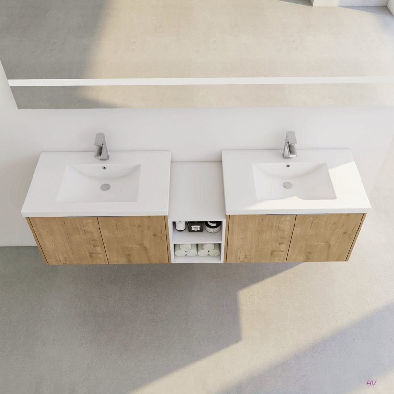 Meuble-lavabo 72 po à fermeture en douceur avec lavabo, petites tablettes de rangement, armoire combinée 30 po et 12 po