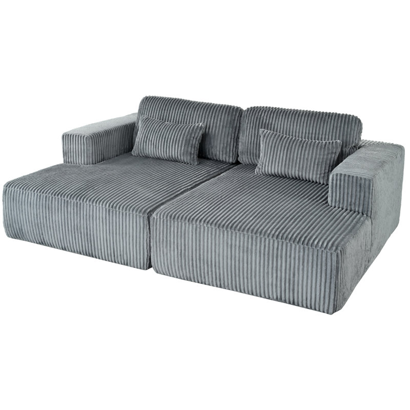 U_Style Corduroy Double Sofa Bed With 2 Pillows, Gray Polyester