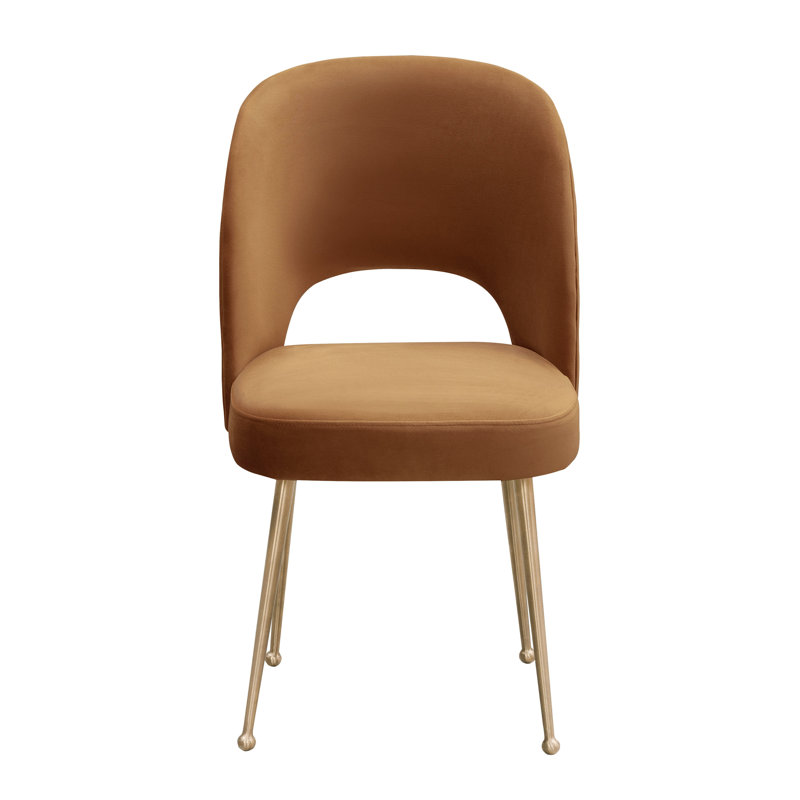 49cm H Velvet Upholstered Side Chair, Cognac Brown