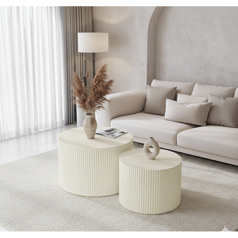 Ensemble de table basse gigogne à rayures Wave pour salon, chambre à coucher (ensemble de 2 pièces)