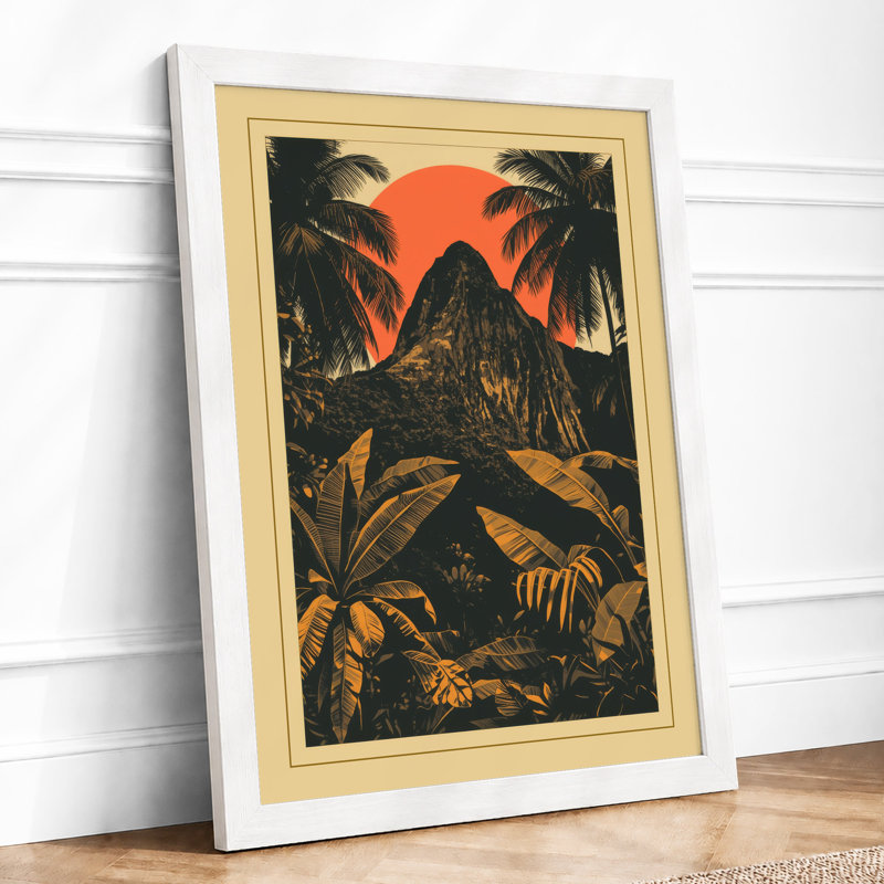 Sunset Tropical - Framed Print, A4 - 29.7 x 21.0 cm, White