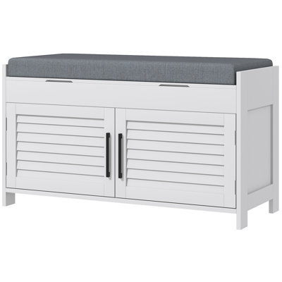 Shoe Bench, Entryway Bench With Shoe Storage, Cushion, Hidden Compartments, Adjustable Shelves And Shutter Doors